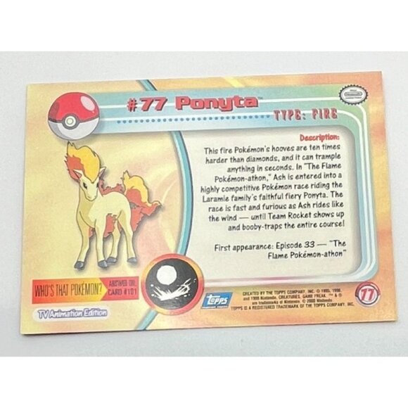 Ponyta Pokemon Card Topps #77 TV Animation Edition Series Blue Logo - Picture 2 of 5